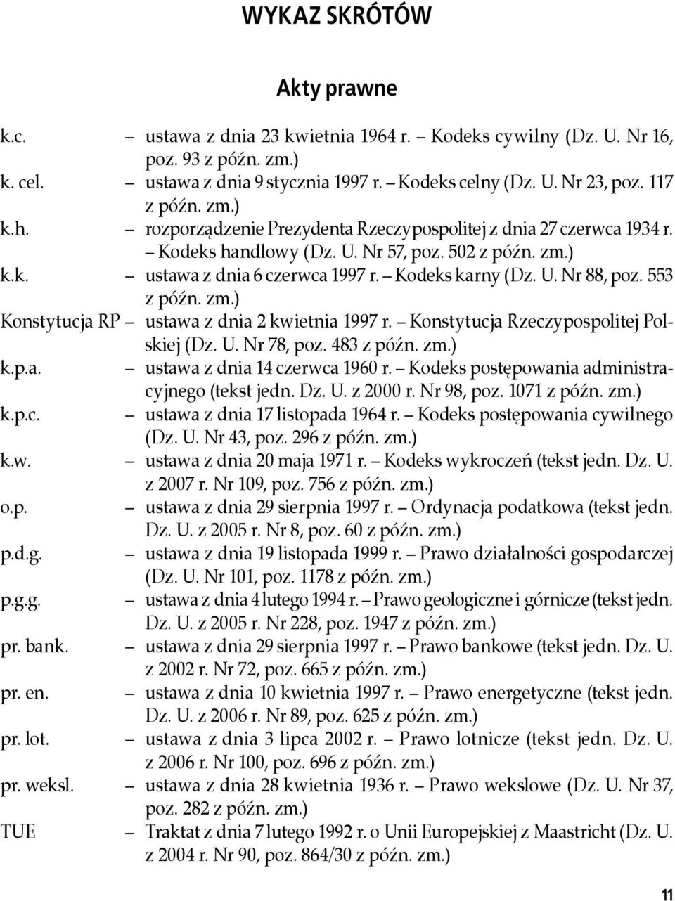 U. Nr 88, poz. 553 z późn. zm.) Konstytucja RP ustawa z dnia 2 kwietnia 1997 r. Konstytucja Rzeczypospolitej Polskiej (Dz. U. Nr 78, poz. 483 z późn. zm.) k.p.a. ustawa z dnia 14 czerwca 1960 r.