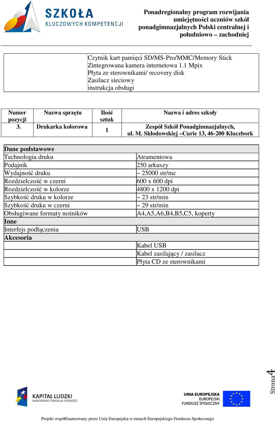 Drukarka kolorowa Dane podstawowe Technologia druku Podajnik Wydajność druku Rozdzielczość w czerni Rozdzielczość w kolorze Szybkość druku w kolorze Szybkość druku w czerni