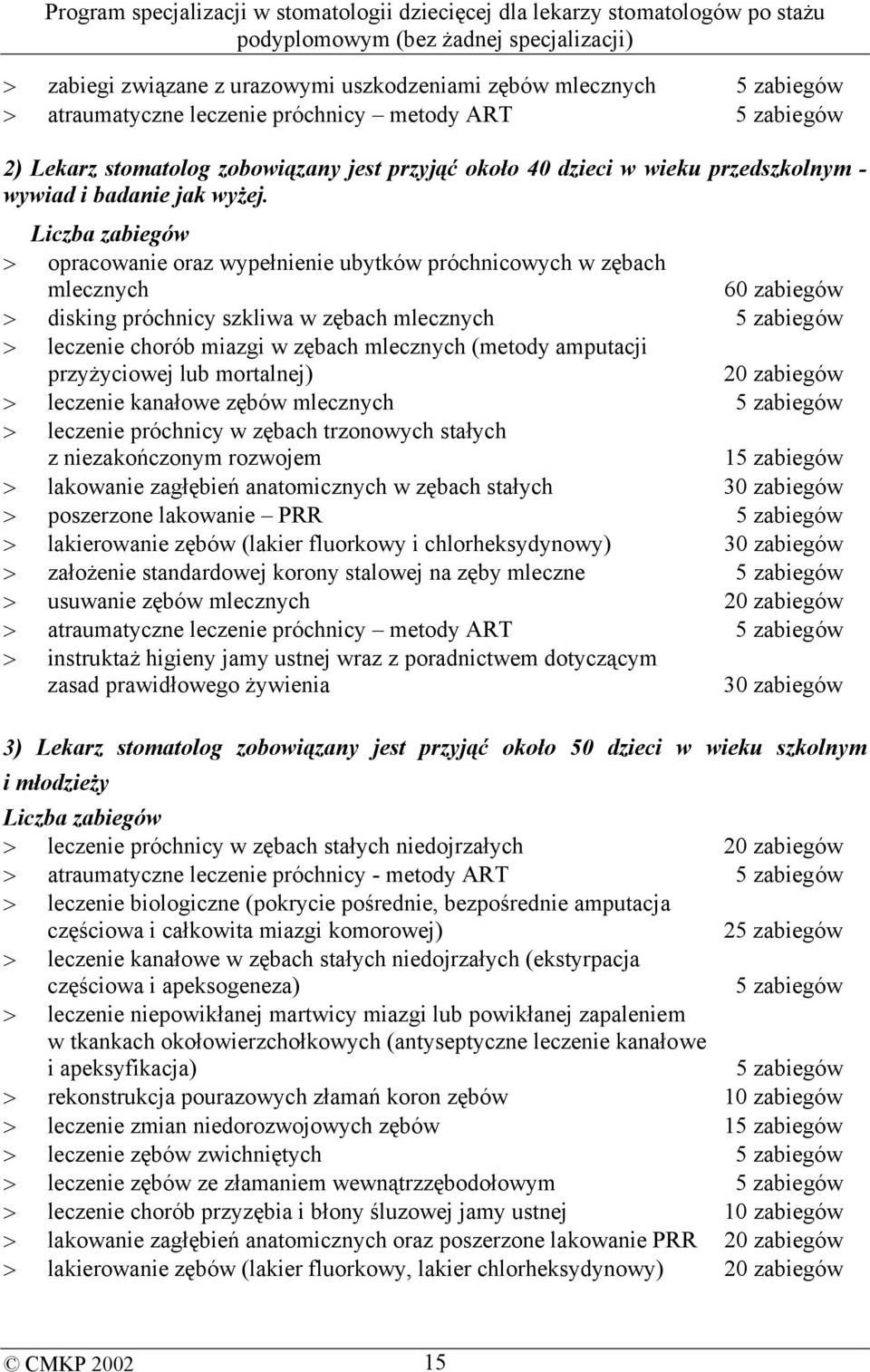 Liczba zabiegów > opracowanie oraz wypełnienie ubytków próchnicowych w zębach mlecznych 60 zabiegów > disking próchnicy szkliwa w zębach mlecznych 5 zabiegów > leczenie chorób miazgi w zębach