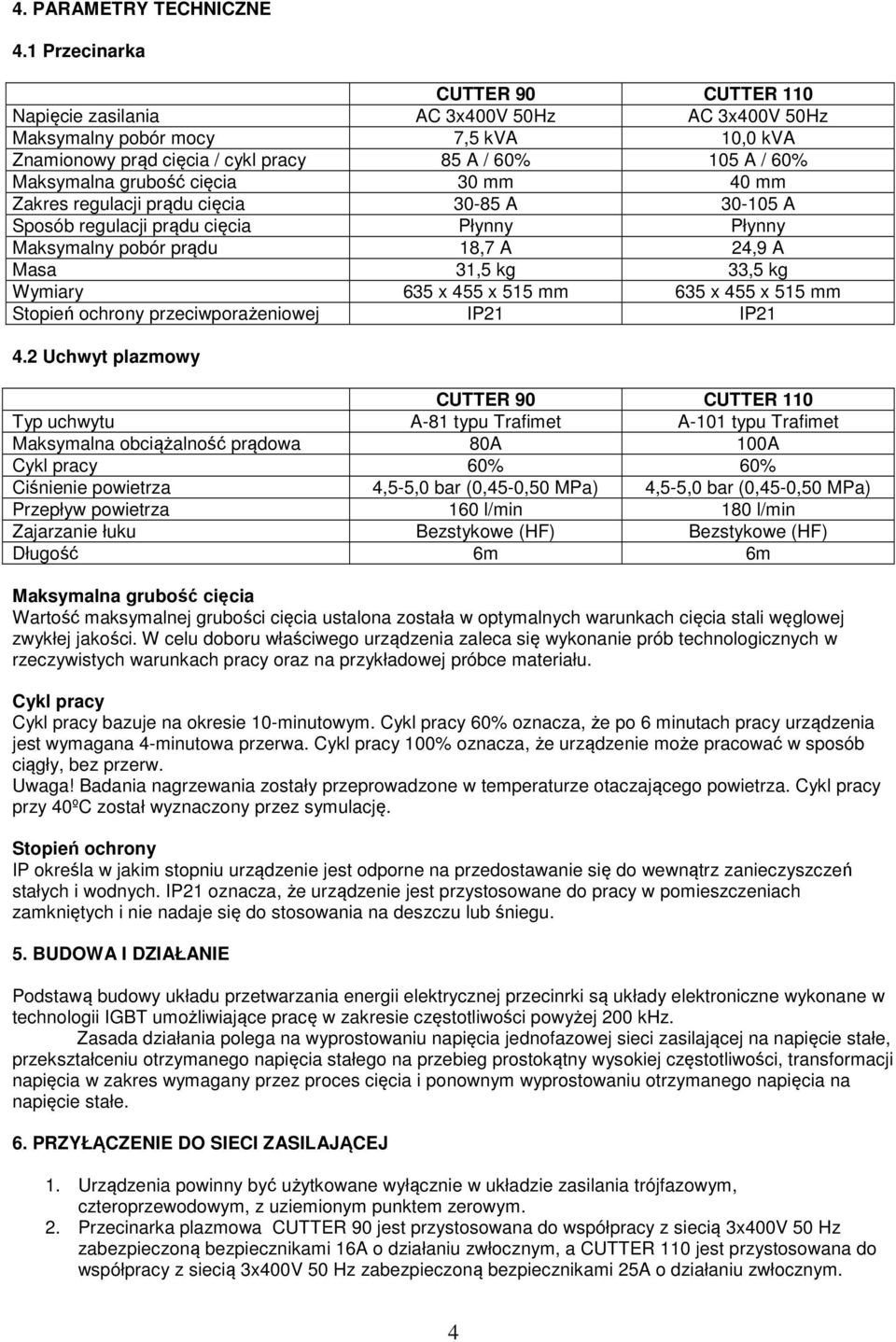 grubość cięcia 30 mm 40 mm Zakres regulacji prądu cięcia 30-85 A 30-105 A Sposób regulacji prądu cięcia Płynny Płynny Maksymalny pobór prądu 18,7 A 24,9 A Masa 31,5 kg 33,5 kg Wymiary 635 x 455 x 515