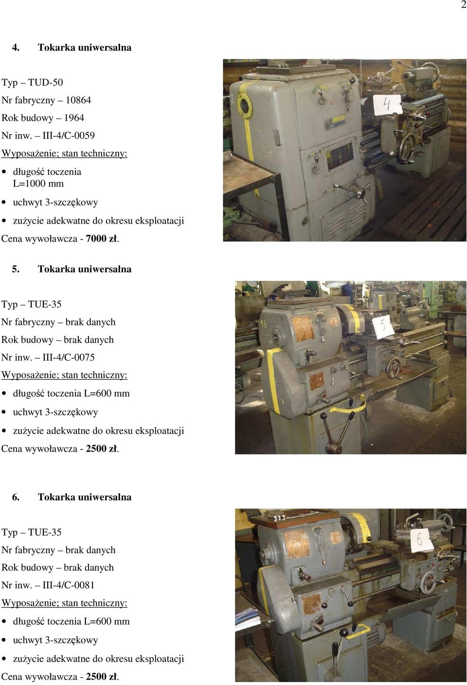 Tokarka uniwersalna Typ TUE-35 Nr inw.