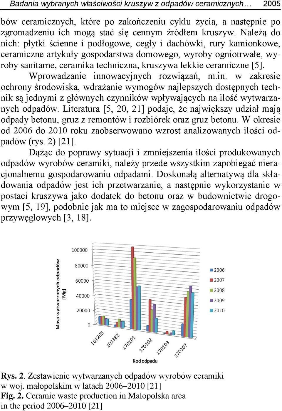 ceramiczne [5]. Wprowadzanie innowacyjnych rozwiązań, m.in. w zakresie ochrony środowiska, wdrażanie wymogów najlepszych dostępnych technik są jednymi z głównych czynników wpływających na ilość wytwarzanych odpadów.