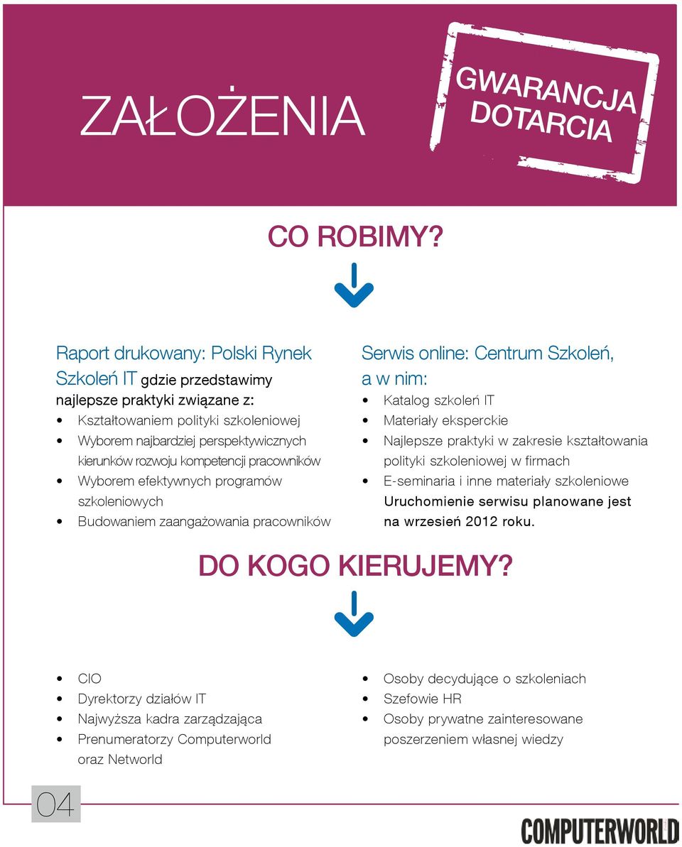 pracowników Wyborem efektywnych programów szkoleniowych Budowaniem zaangażowania pracowników Serwis online: Centrum Szkoleń, a w nim: Katalog szkoleń IT Materiały eksperckie Najlepsze praktyki w