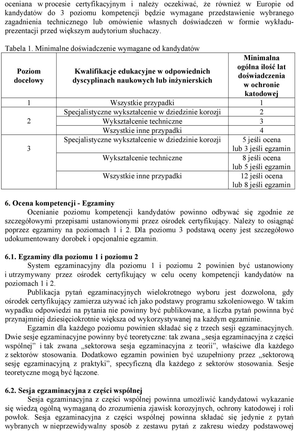 Minimalne doświadczenie wymagane od kandydatów Poziom docelowy Kwalifikacje edukacyjne w odpowiednich dyscyplinach naukowych lub inżynierskich Minimalna ogólna ilość lat doświadczenia w ochronie