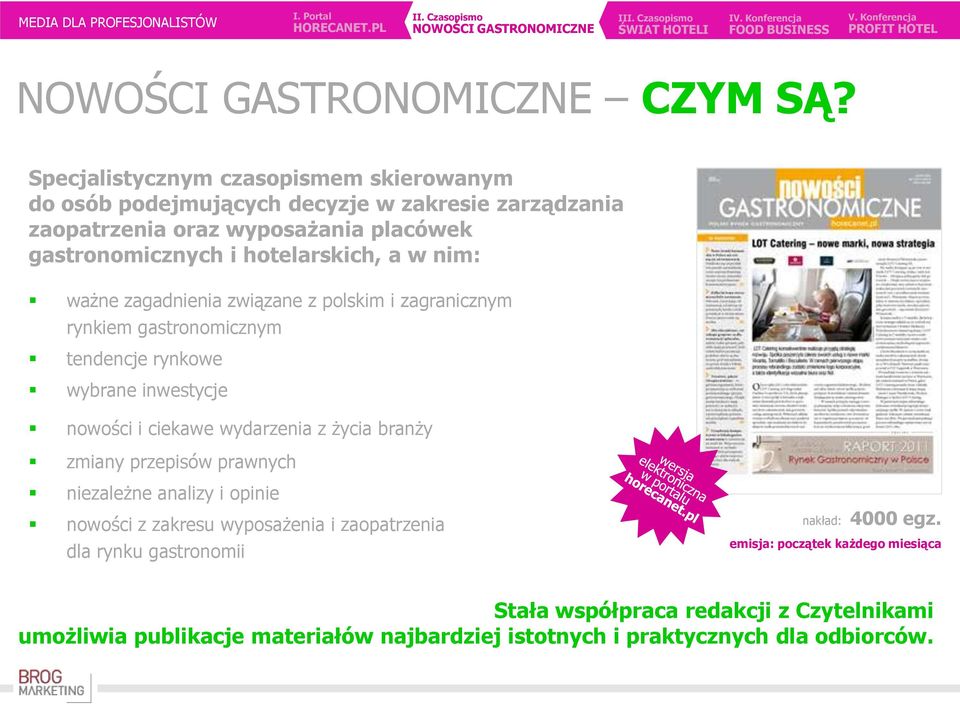 hotelarskich, a w nim: ważne zagadnienia związane z polskim i zagranicznym rynkiem gastronomicznym tendencje rynkowe wybrane inwestycje nowości i ciekawe