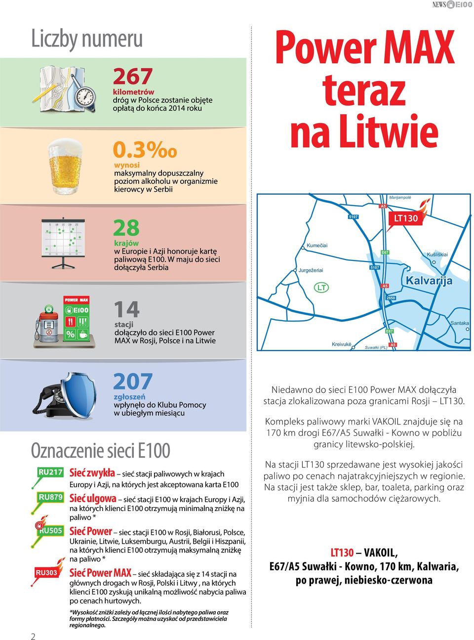 Oznaczenie sieci E100 Sieć zwykła sieć stacji paliwowych w krajach Europy i Azji, na których jest akceptowana karta E100 Sieć ulgowa sieć stacji Е100 w krajach Europy i Azji, na których klienci E100