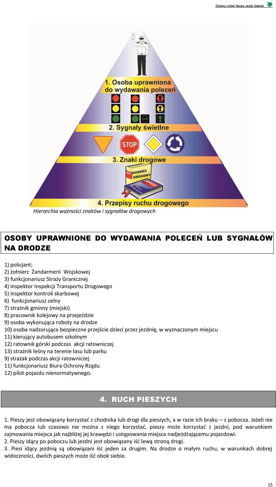 10) osoba nadzorująca bezpieczne przejście dzieci przez jezdnię, w wyznaczonym miejscu 11) kierujący autobusem szkolnym 12) ratownik górski podczas akcji ratowniczej 13) strażnik leśny na terenie