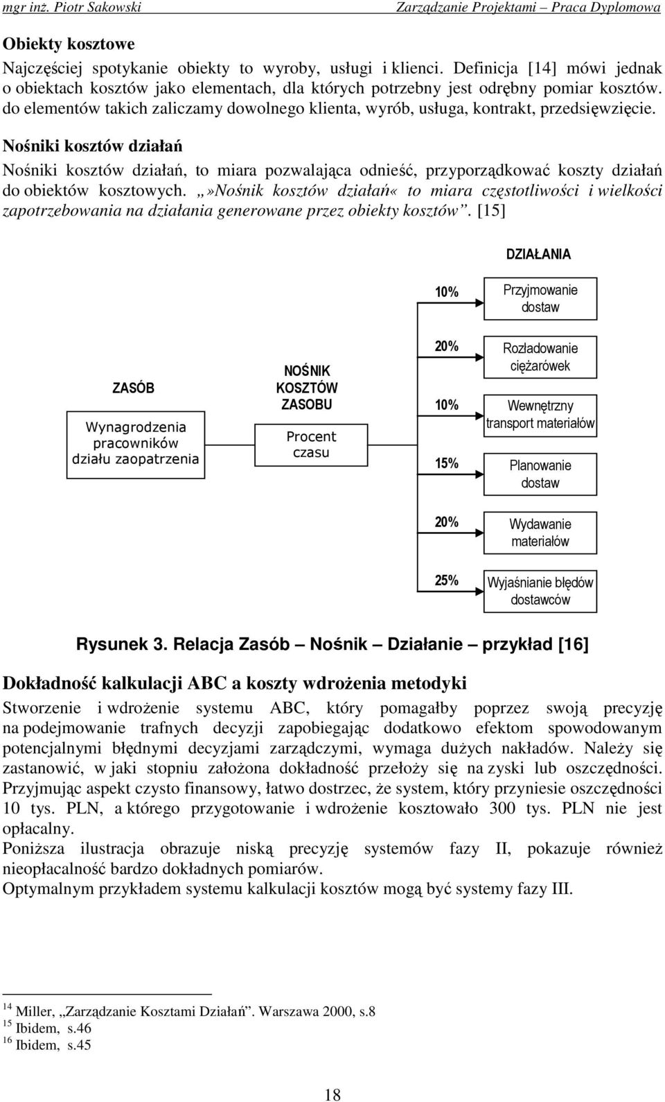 Nośniki kosztów działań Nośniki kosztów działań, to miara pozwalająca odnieść, przyporządkować koszty działań do obiektów kosztowych.