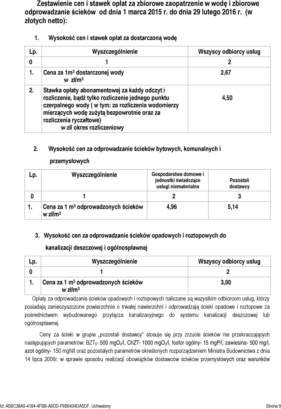 Stawka opłaty abonamentowej za każdy odczyt i rozliczenie, bądź tylko rozliczenie jednego punktu czerpalnego wody ( w tym: za rozliczenia wodomierzy mierzących wodę zużytą bezpowrotnie oraz za