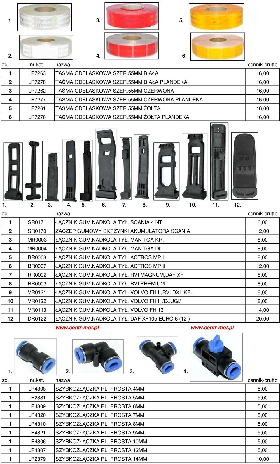 9. 10. 11. 12. zd. nazwa cennik-brutto 1 SR0171 ŁĄCZNIK GUM.NADKOLA TYŁ. SCANIA 4 NT. 6,00 2 SR0170 ZACZEP GUMOWY SKRZYNKI AKUMULATORA SCANIA 12,00 3 MR0003 ŁĄCZNIK GUM.NADKOLA TYŁ. MAN TGA KR.