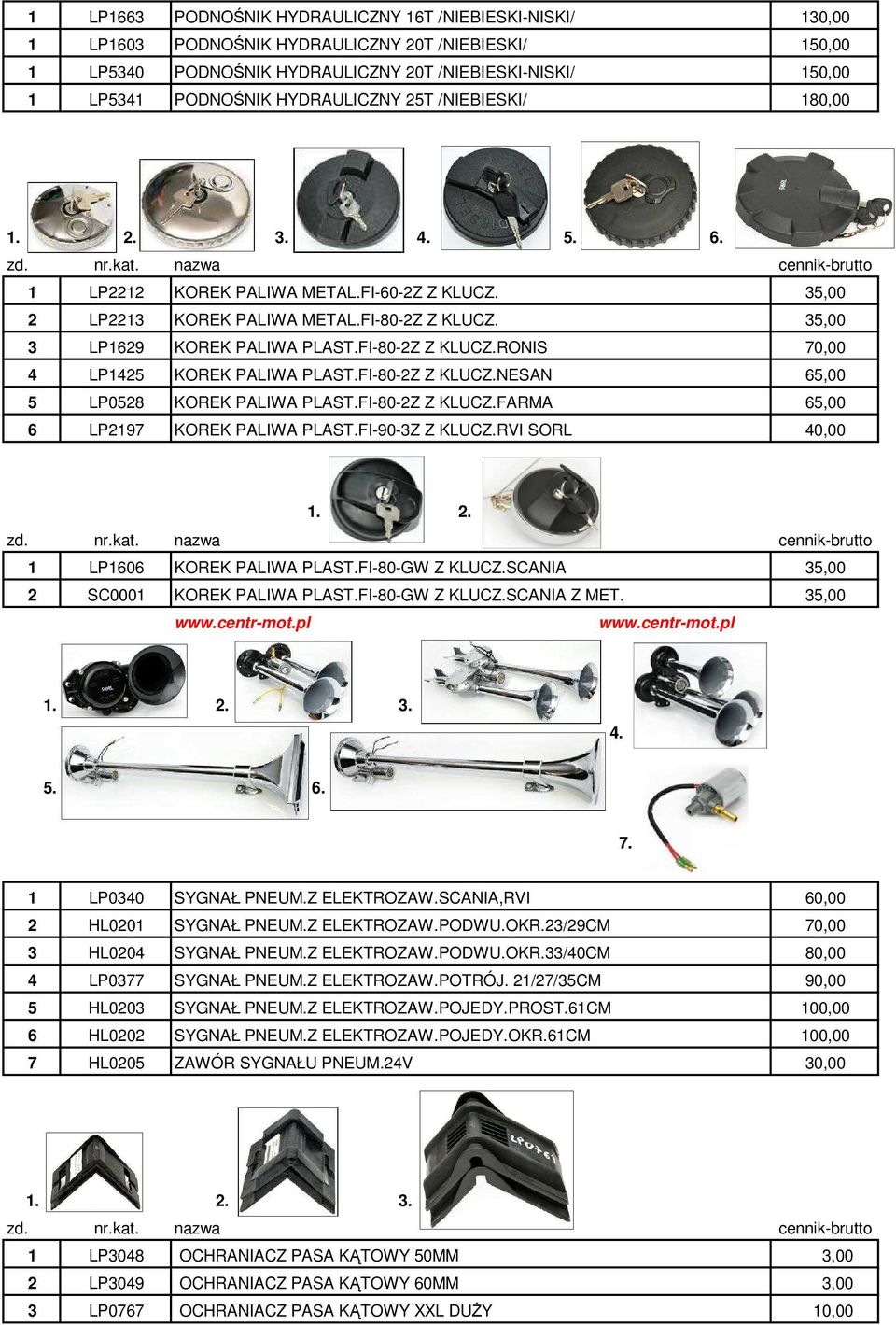 FI-80-2Z Z KLUCZ.NESAN 65,00 5 LP0528 KOREK PALIWA PLAST.FI-80-2Z Z KLUCZ.FARMA 65,00 6 LP2197 KOREK PALIWA PLAST.FI-90-3Z Z KLUCZ.RVI SORL 40,00 1. 2. 1 LP1606 KOREK PALIWA PLAST.FI-80-GW Z KLUCZ.