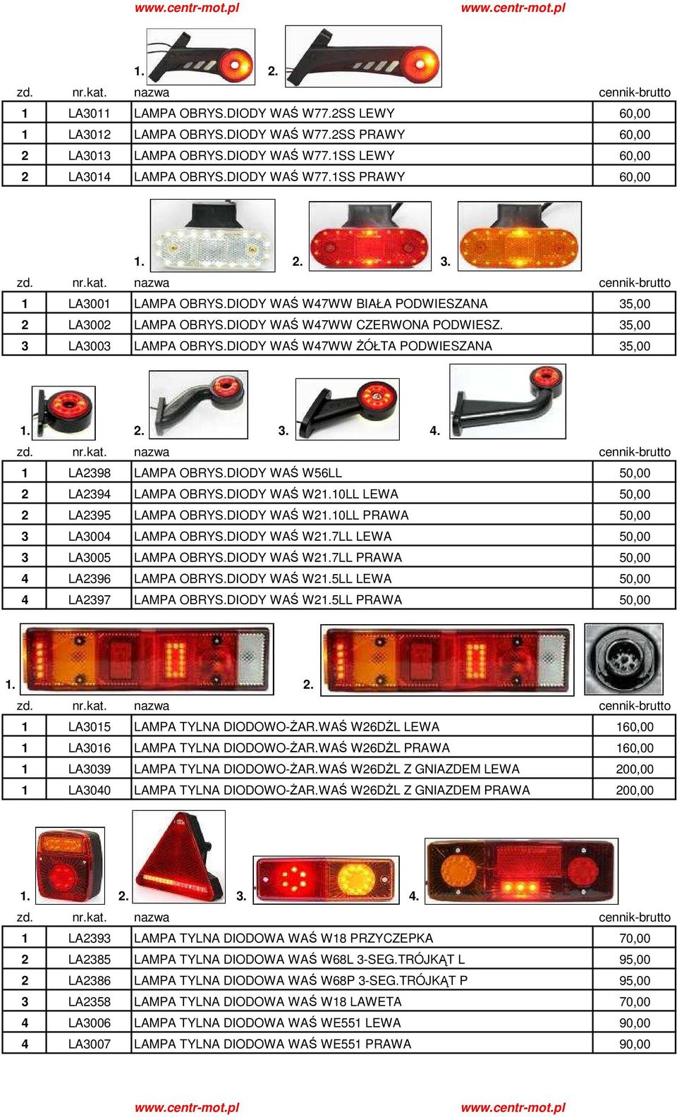 DIODY WAŚ W56LL 50,00 2 LA2394 LAMPA OBRYS.DIODY WAŚ W21.10LL LEWA 50,00 2 LA2395 LAMPA OBRYS.DIODY WAŚ W21.10LL PRAWA 50,00 3 LA3004 LAMPA OBRYS.DIODY WAŚ W21.7LL LEWA 50,00 3 LA3005 LAMPA OBRYS.