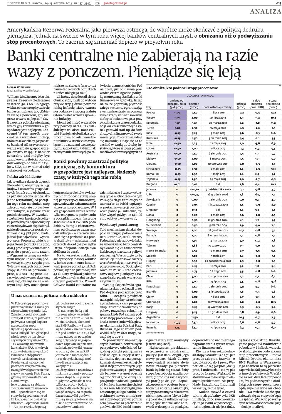 To zacznie się zmieniać dopiero w przyszłym roku Banki centralne nie zabierają na razie wazy z ponczem. Pieniądze się leją Łukasz Wilkowicz lukasz.wilkowicz@infor.