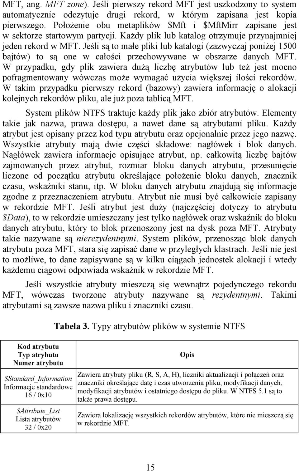 Jeśli są to małe pliki lub katalogi (zazwyczaj poniżej 1500 bajtów) to są one w całości przechowywane w obszarze danych MFT.