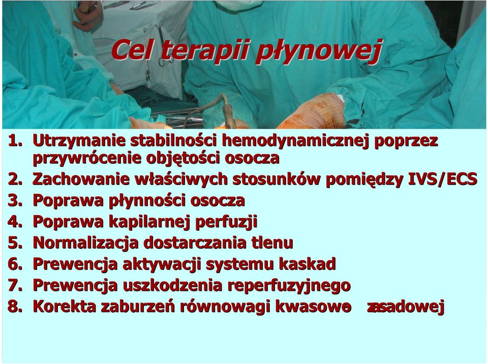 Zachowanie właściwych stosunków pomiędzy IVS/ECS 3. Poprawa płynności osocza 4.