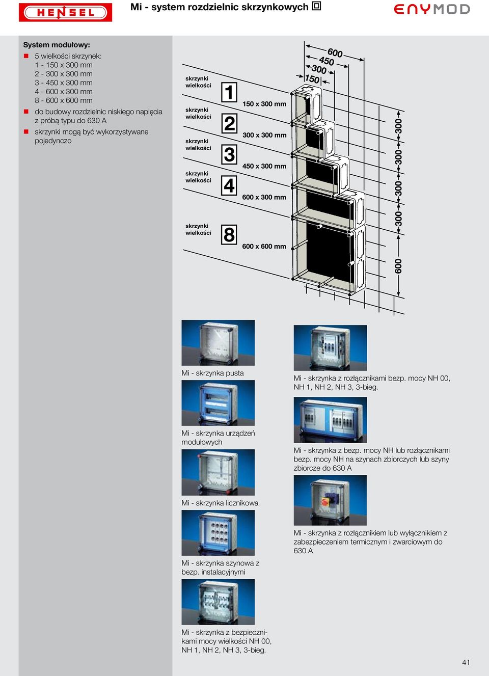 mocy NH 00, NH 1, NH 2, NH 3, 3-bieg. Mi - skrzynka urządzeń modułowych Mi - skrzynka z bezp. mocy NH lub rozłącznikami bezp.