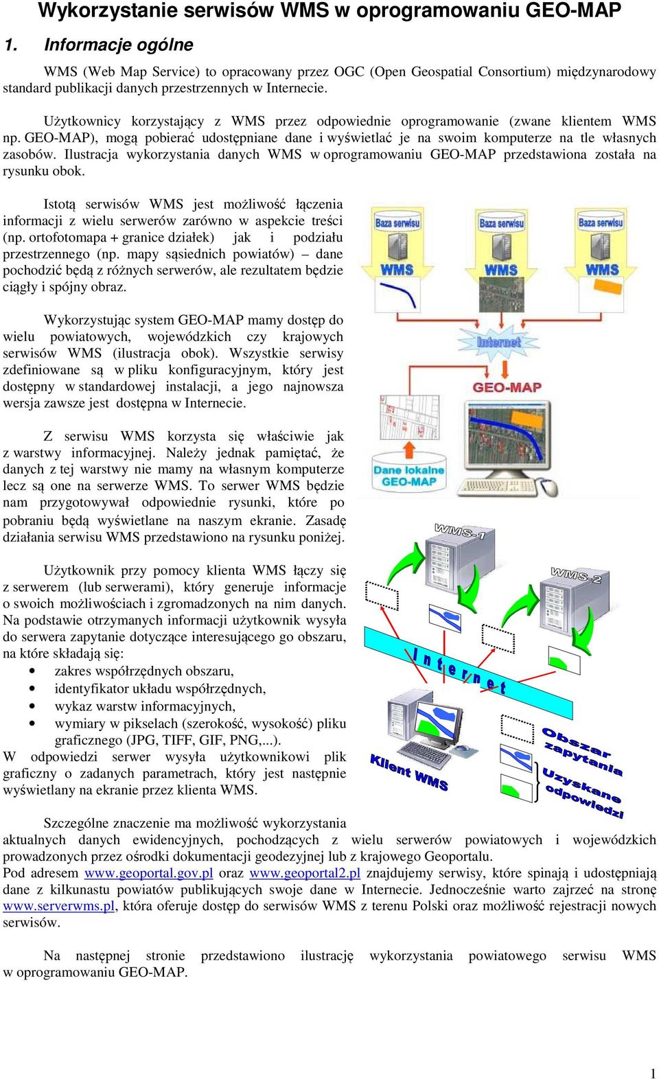 Użytkownicy korzystający z WMS przez odpowiednie oprogramowanie (zwane klientem WMS np. GEO-MAP), mogą pobierać udostępniane dane i wyświetlać je na swoim komputerze na tle własnych zasobów.