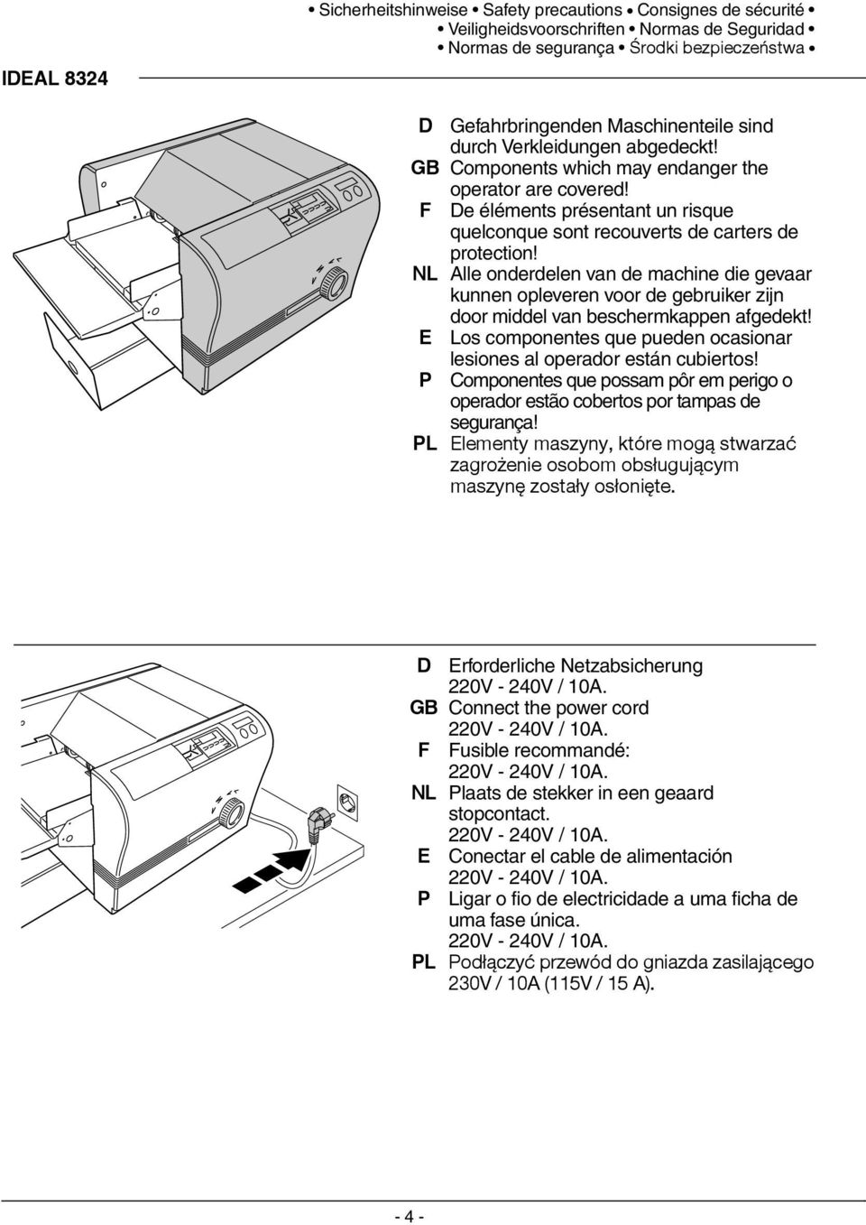 NL Alle onderdelen van de machine die gevaar kunnen opleveren voor de gebruiker zijn door middel van beschermkappen afgedekt! Los componentes que pueden ocasionar lesiones al operador están cubiertos!