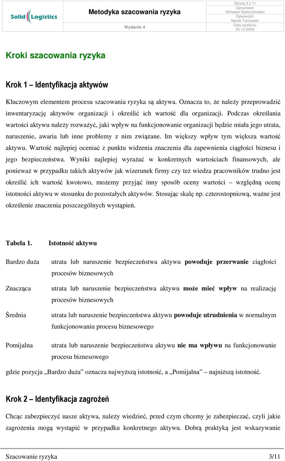 Podczas określania wartości aktywu należy rozważyć, jaki wpływ na funkcjonowanie organizacji będzie miała jego utrata, naruszenie, awaria lub inne problemy z nim związane.