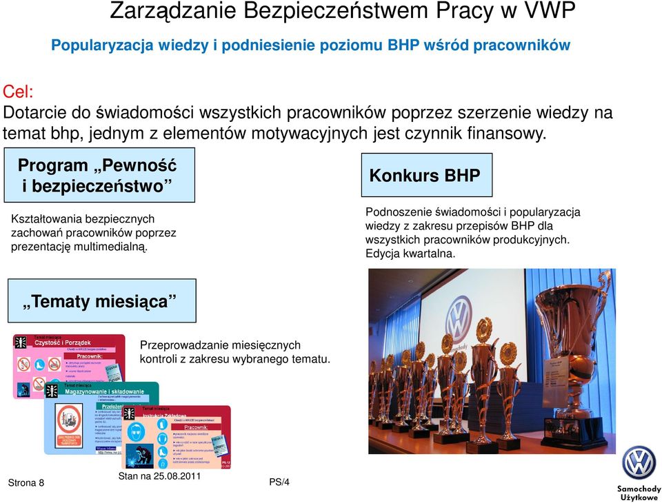 Program Pewność i bezpieczeństwo Kształtowania bezpiecznych zachowań pracowników poprzez prezentację multimedialną.