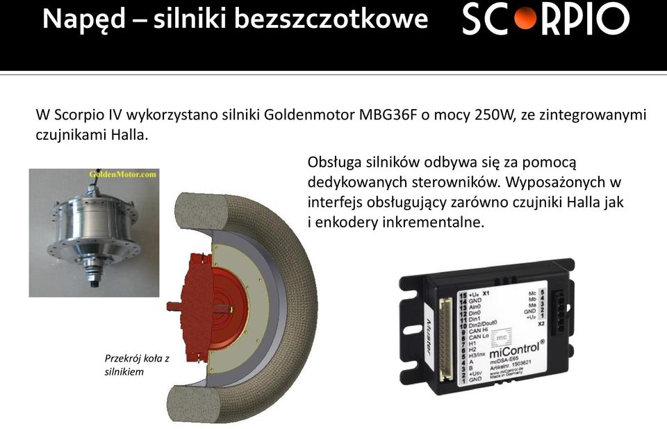 Obsługa silników odbywa się za pomocą dedykowanych sterowników.