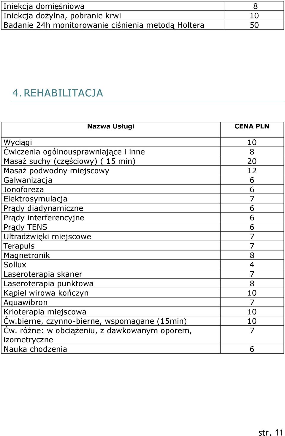 Elektrosymulacja 7 Prądy diadynamiczne 6 Prądy interferencyjne 6 Prądy TENS 6 Ultradżwięki miejscowe 7 Terapuls 7 Magnetronik 8 Sollux 4 Laseroterapia skaner 7