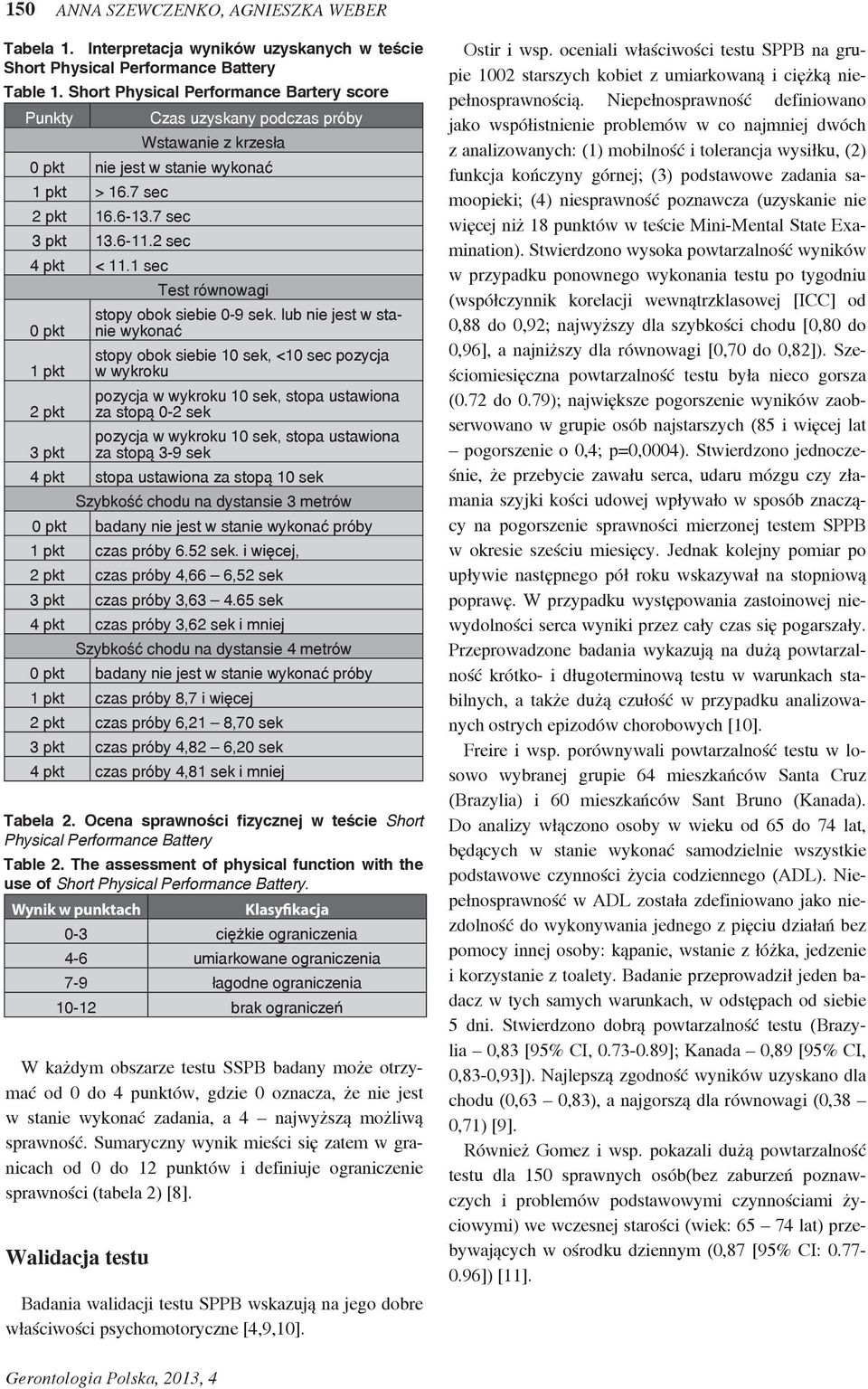 sprawność. Sumaryczny wynik mieści się zatem w granicach od 0 do 12 punktów i definiuje ograniczenie sprawności (tabela 2) [8].