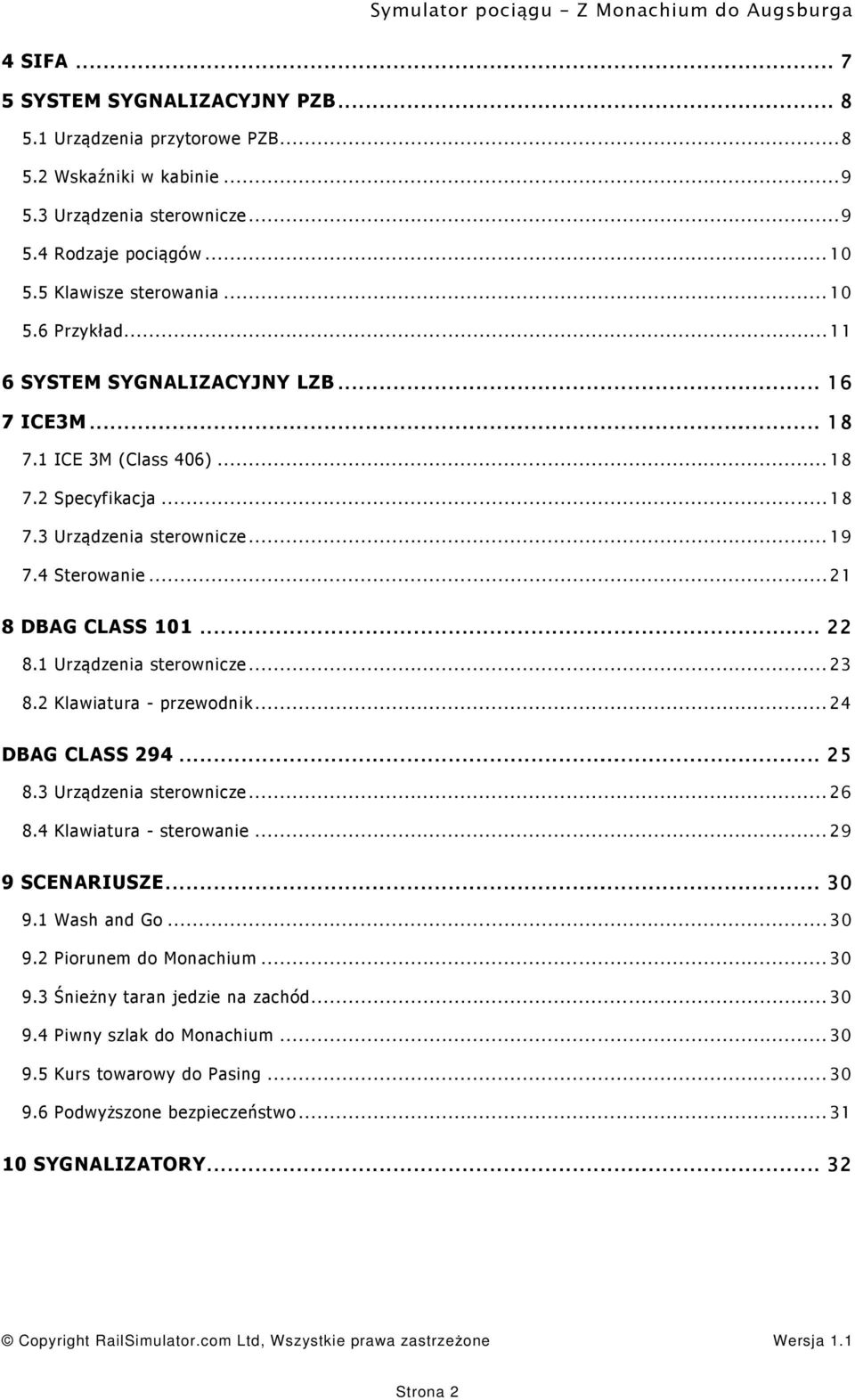 ..... 22 8.1 Urządzenia sterownicze...23 8.2 Klawiatura - przewodnik...24 DBAG CLASS 294...... 25 8.3 Urządzenia sterownicze...26 8.4 Klawiatura - sterowanie...29 9 SCENARIUSZE......... 30 9.