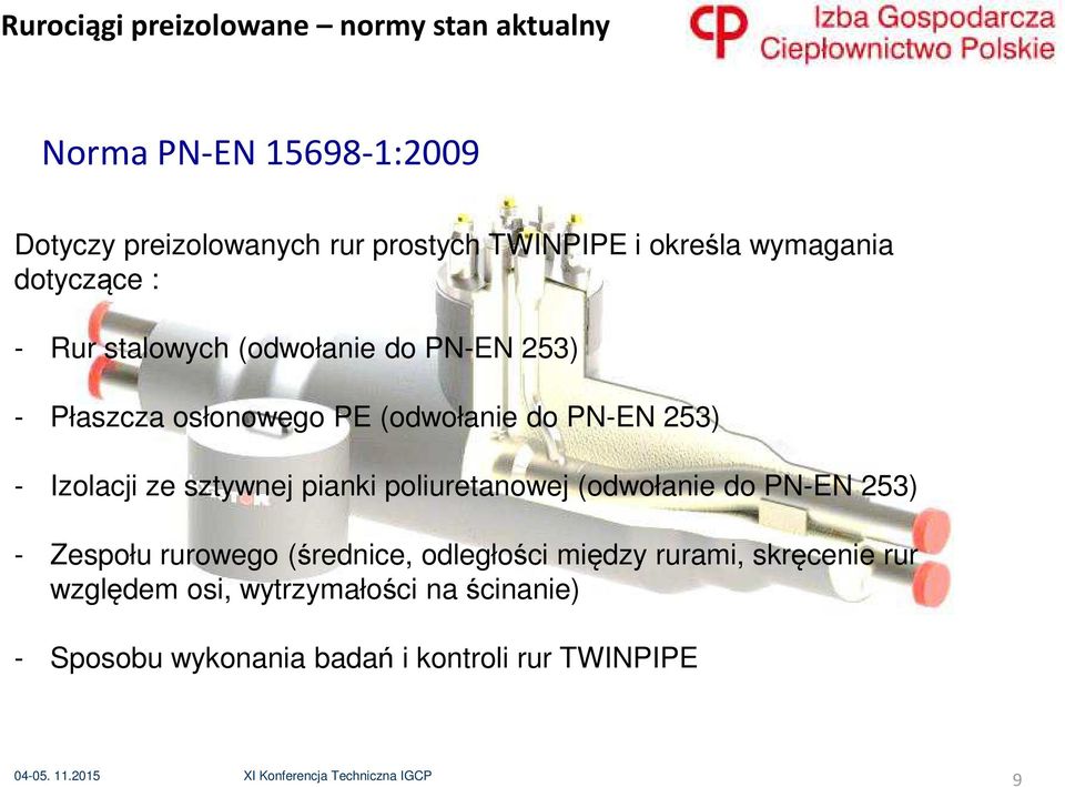 253) - Izolacji ze sztywnej pianki poliuretanowej (odwołanie do PN-EN 253) - Zespołu rurowego (średnice, odległości