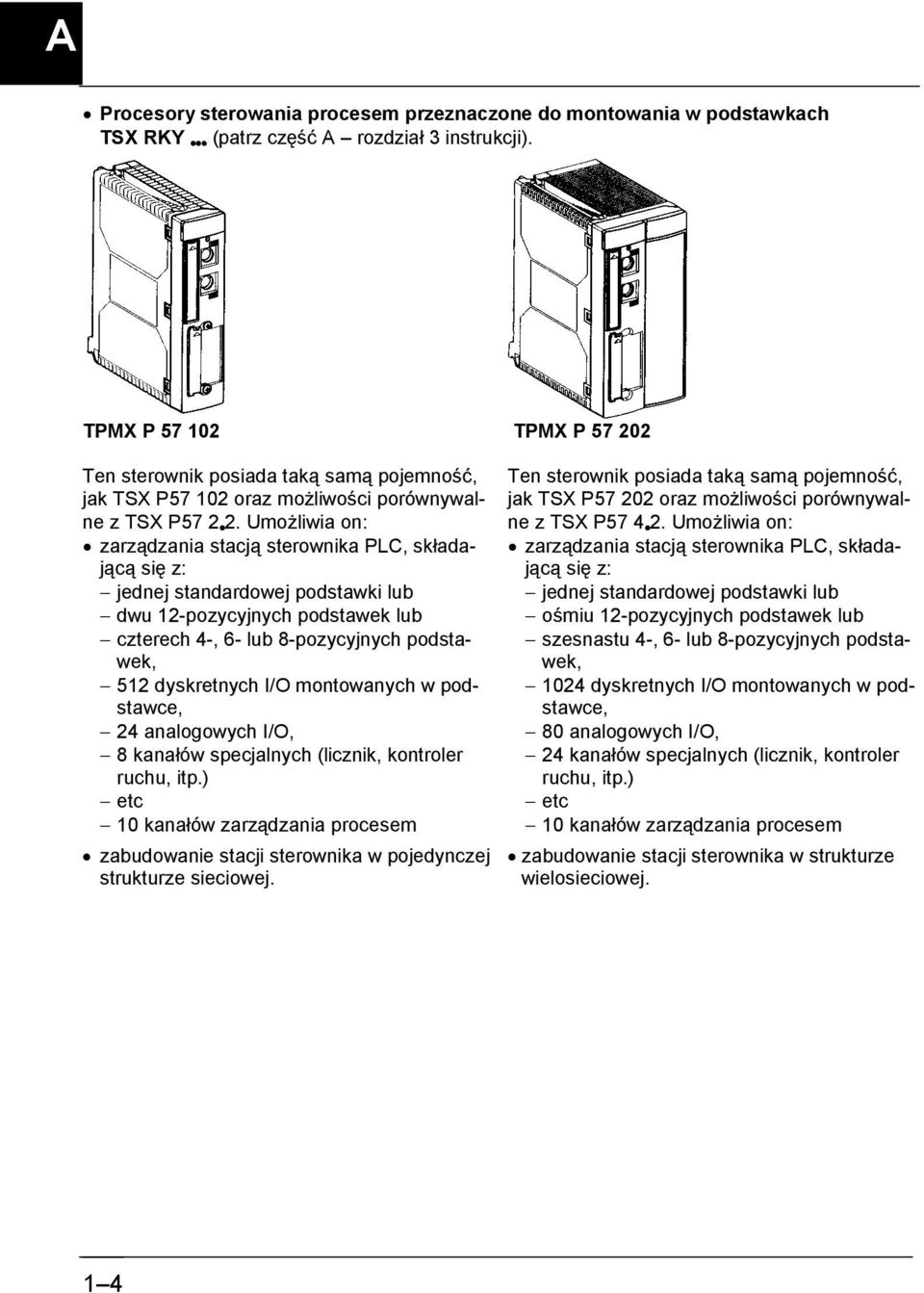 zarządzania stacją sterownika PLC, składającą się z: " jednej standardowej podstawki lub " dwu 12-pozycyjnych podstawek lub " czterech 4-, 6- lub 8-pozycyjnych podstawek, " 512 dyskretnych I/O