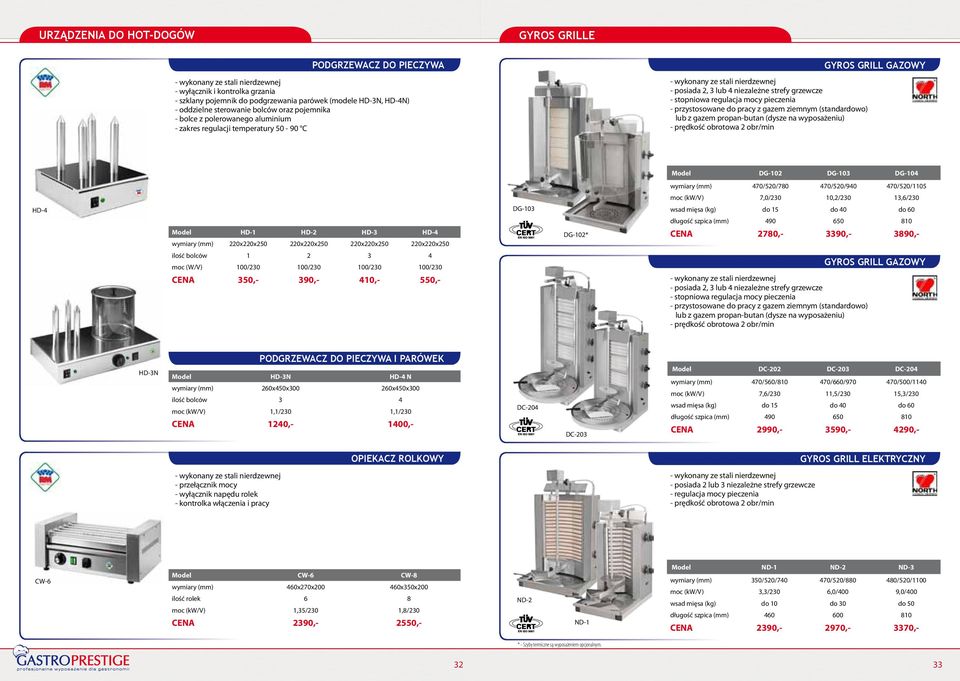 ziemnym (standardowo) lub z gazem propan-butan (dysze na wyposażeniu) - prędkość obrotowa 2 obr/min GYROS GRILL GAZOWY DG-102 DG-103 DG-104 wymiary (mm) 470/520/780 470/520/940 470/520/1105 moc