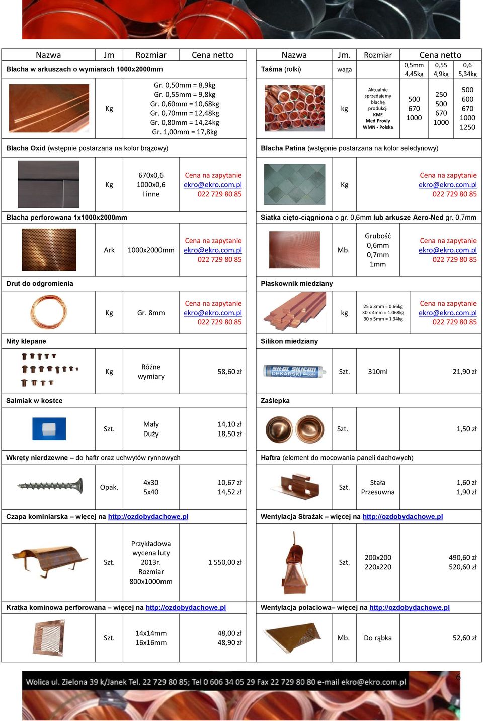 postarzana na kolor brązowy) Blacha Patina (wstępnie postarzana na kolor seledynowy) 670x0,6 1000x0,6 I inne Blacha perforowana 1x1000x2000mm Siatka cięto-ciągniona o gr.