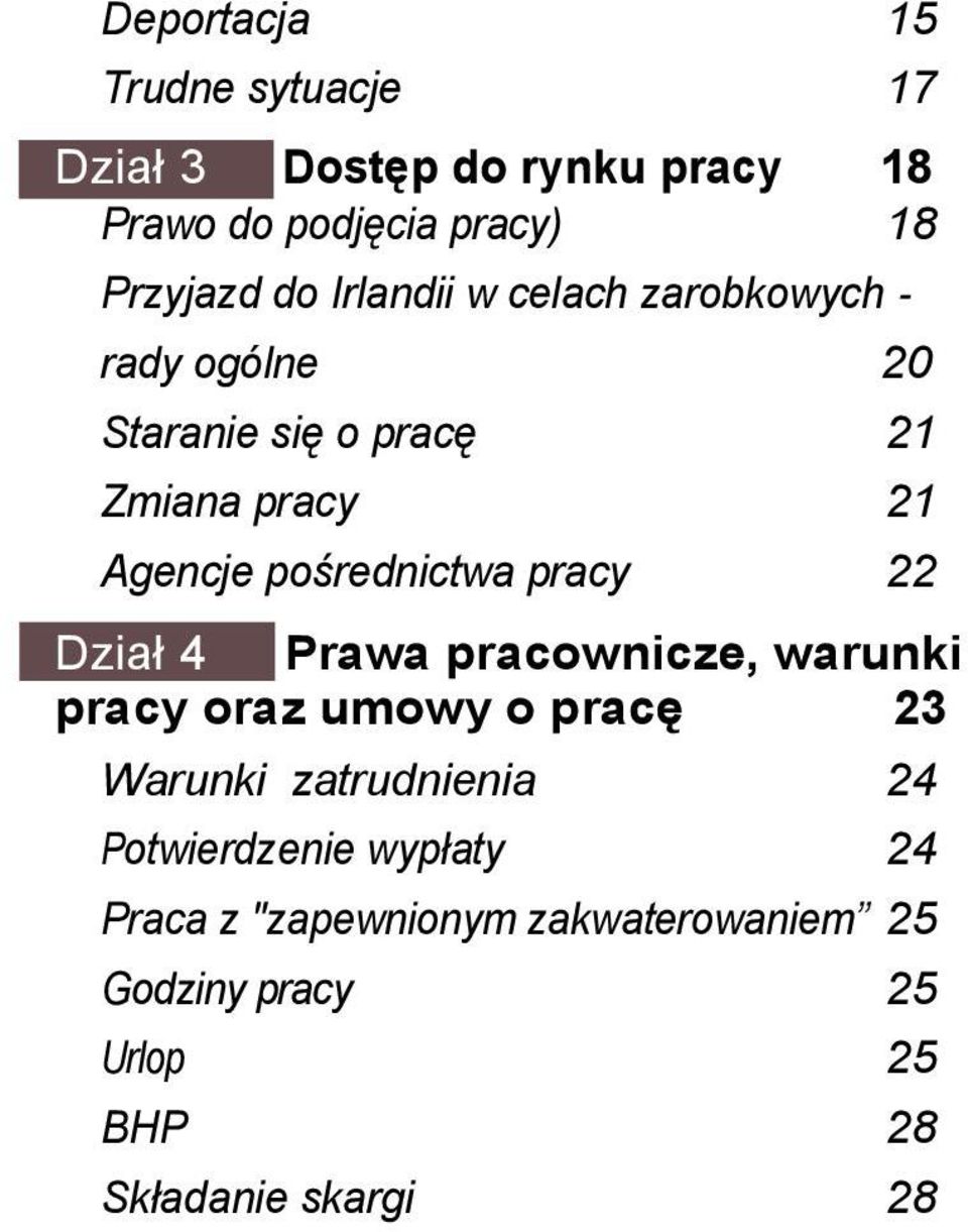 pośrednictwa pracy 22 Dział 4 Prawa pracownicze, warunki pracy oraz umowy o pracę 23 Warunki zatrudnienia