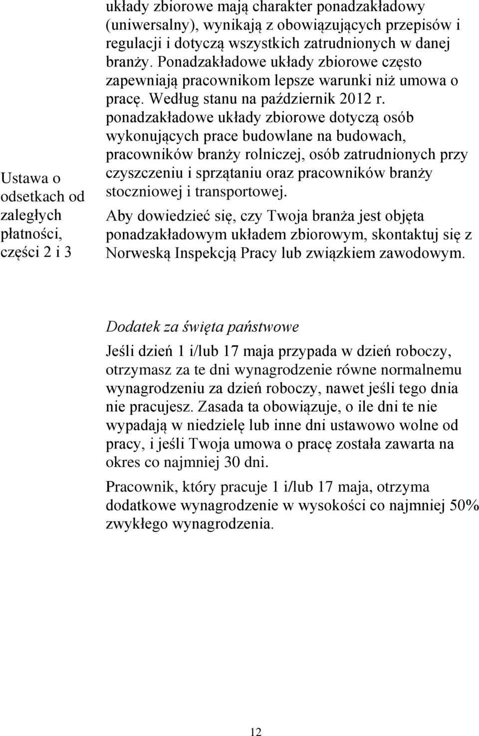 ponadzakładowe układy zbiorowe dotyczą osób wykonujących prace budowlane na budowach, pracowników branży rolniczej, osób zatrudnionych przy czyszczeniu i sprzątaniu oraz pracowników branży