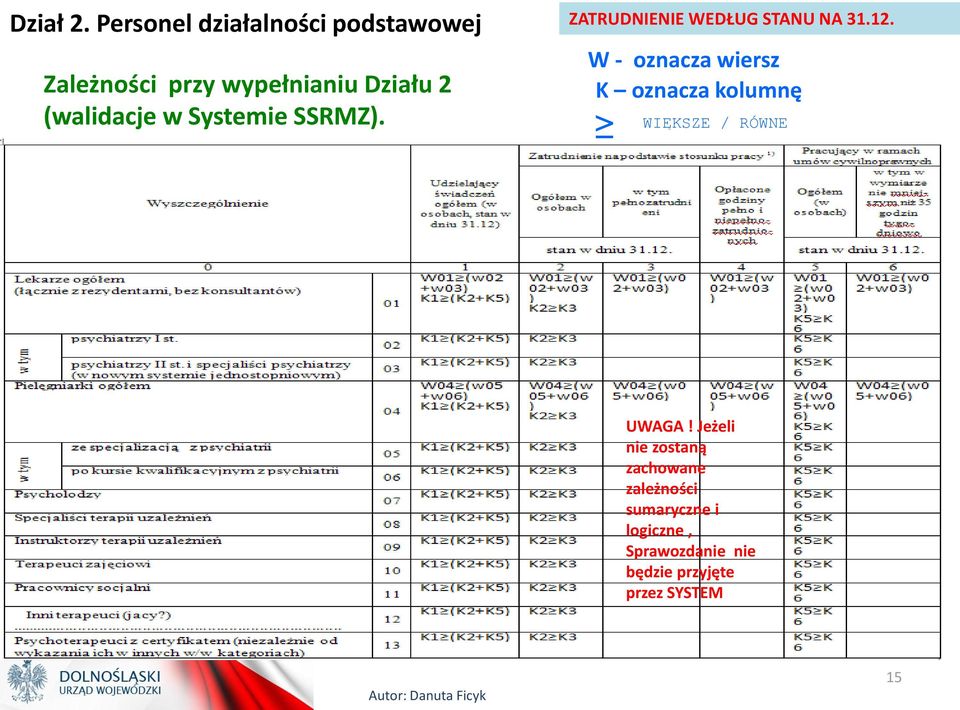 (walidacje w Systemie SSRMZ). ZATRUDNIENIE WEDŁUG STANU NA 31.12.