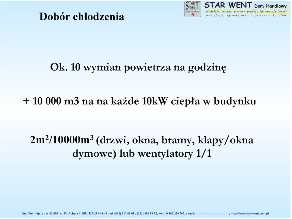 /10000m 3 (drzwi, okna, bramy, klapy/okna dymowe) lub wentylatory 1/1 Star Went Sp. z o.