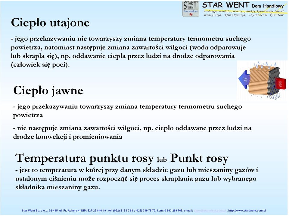 Ciepło jawne jego przekazywaniu towarzyszy zmiana temperatury termometru suchego powietrza nie następuje zmiana zawartości wilgoci, np.