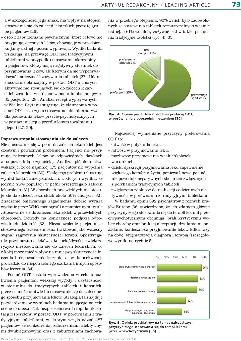 Wyniki badania wskazują, na przewagę ODT nad tradycyjnymi tabletkami w przypadku stosowania olanzapiny u pacjentów, którzy mają negatywny stosunek do przyjmowania leków, ale którym da się