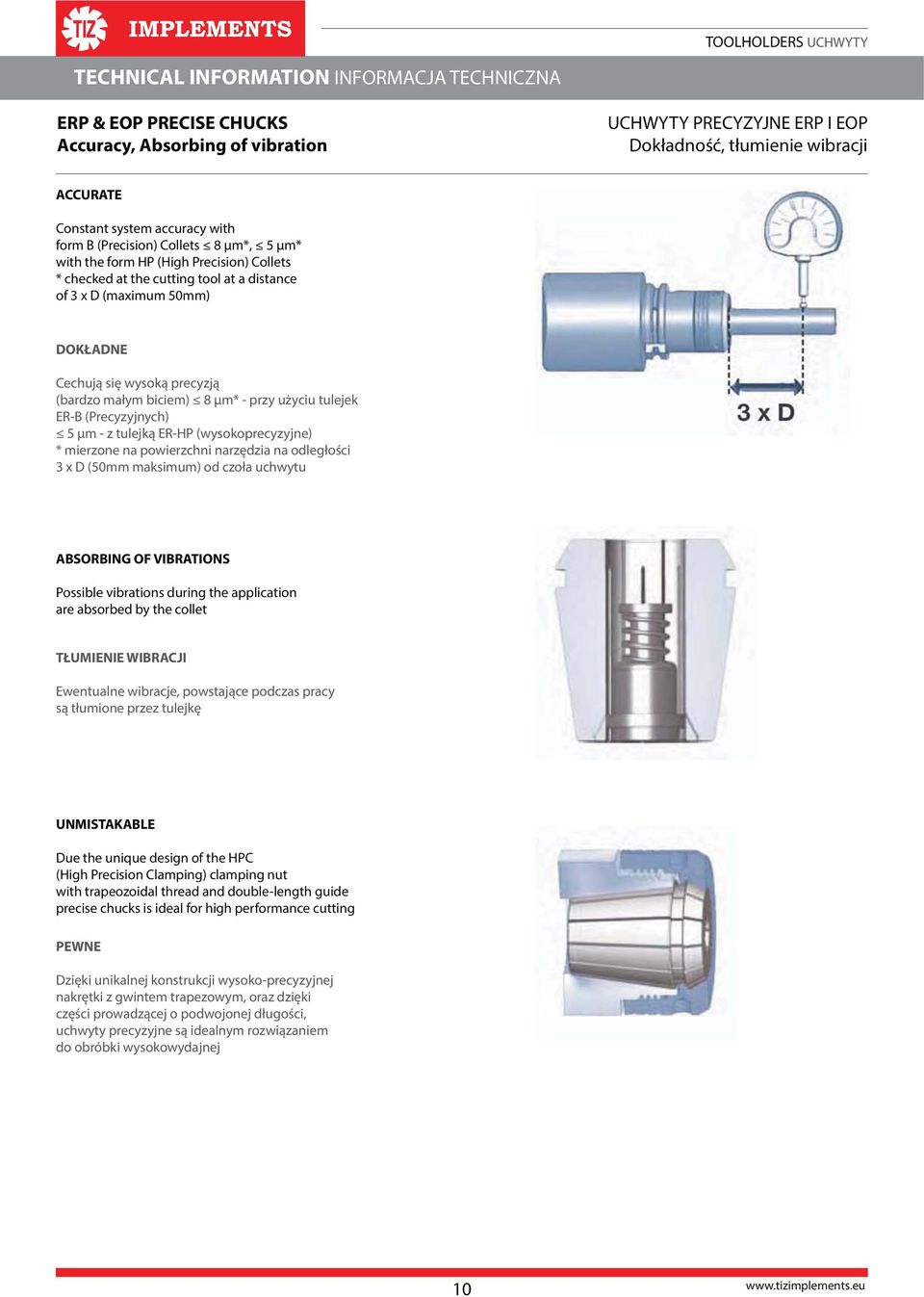 μm* - przy użyciu tulejek ER-B (Precyzyjnych) 5 μm - z tulejką ER-HP (wysokoprecyzyjne) * mierzone na powierzchni narzędzia na odległości 3 x (50mm maksimum) od czoła uchwytu BSORBING OF VIBRTIONS