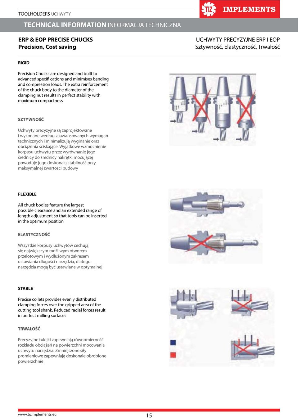 The extra reinforcement of the chuck body to the diameter of the clamping nut results in perfect stability with maximum compactness SZTYWNOŚĆ Uchwyty precyzyjne są zaprojektowane i wykonane według