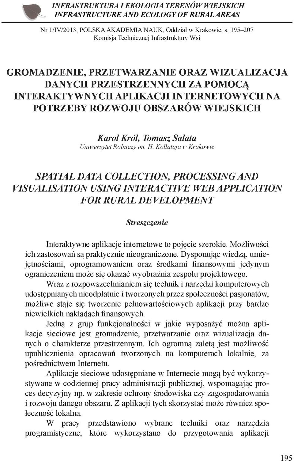 WIEJSKICH Karol Król, Tomasz Salata Uniwersytet Rolniczy im. H.