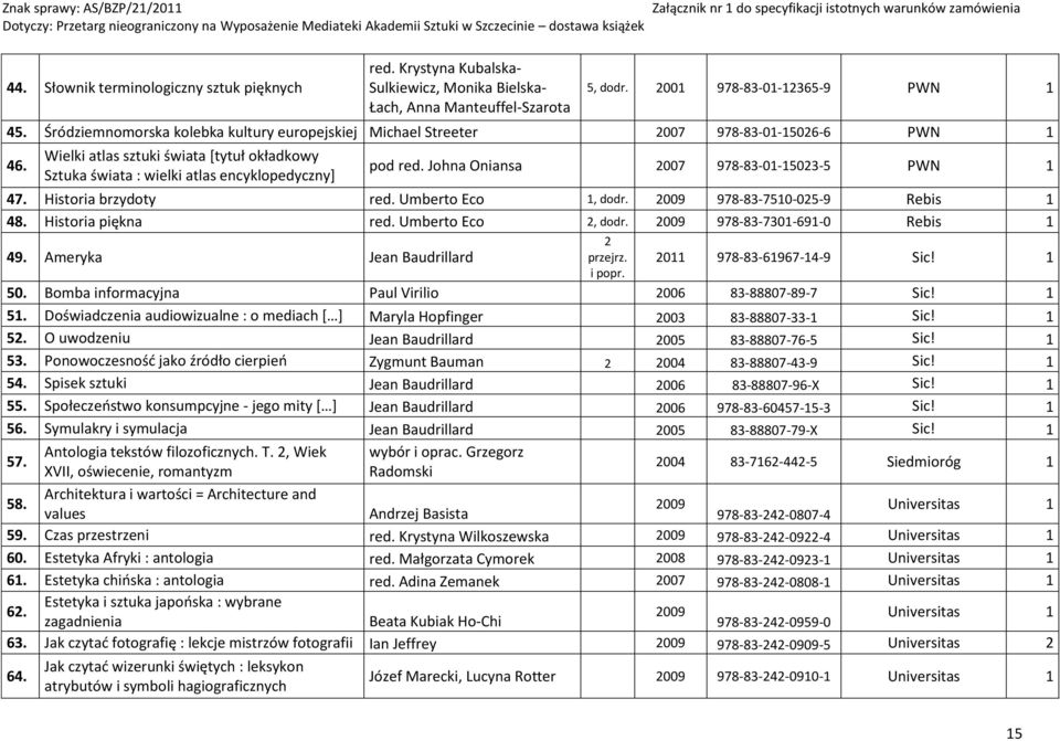 Śródziemnomorska kolebka kultury europejskiej Michael Streeter 2007 978-83-0-5026-6 PWN 46. Wielki atlas sztuki świata *tytuł okładkowy Sztuka świata : wielki atlas encyklopedyczny+ pod red.