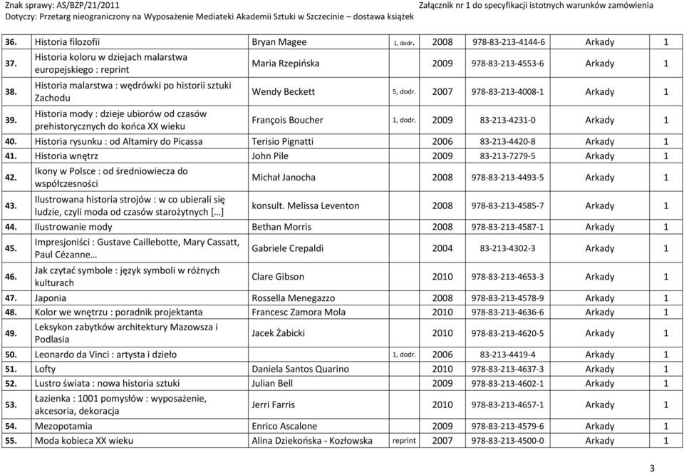 Rzepioska 2009 978-83-23-4553-6 Arkady Wendy Beckett 5, dodr. 2007 978-83-23-4008- Arkady François Boucher, dodr. 2009 83-23-423-0 Arkady 40.