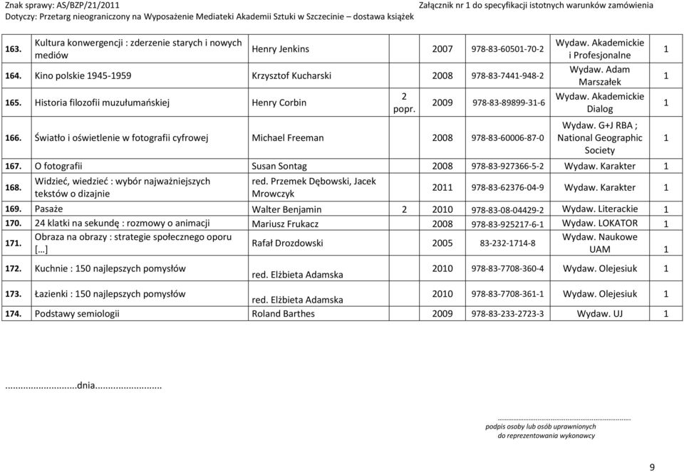 Światło i oświetlenie w fotografii cyfrowej Michael Freeman 2008 978-83-60006-87-0 Wydaw. Akademickie i Profesjonalne Wydaw. Adam Marszałek Wydaw. Akademickie Dialog Wydaw.