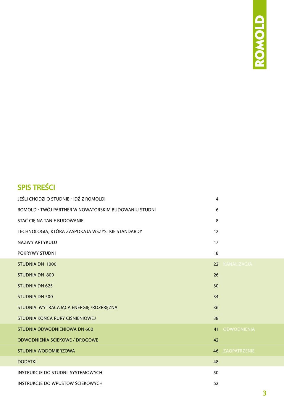 ARTYKUŁU 17 POKRYWY STUDNI 18 STUDNIA DN 1000 22 KANALIZACJA STUDNIA DN 800 26 STUDNIA DN 625 30 STUDNIA DN 500 34 STUDNIA WYTRACAJąCA ENERGIĘ