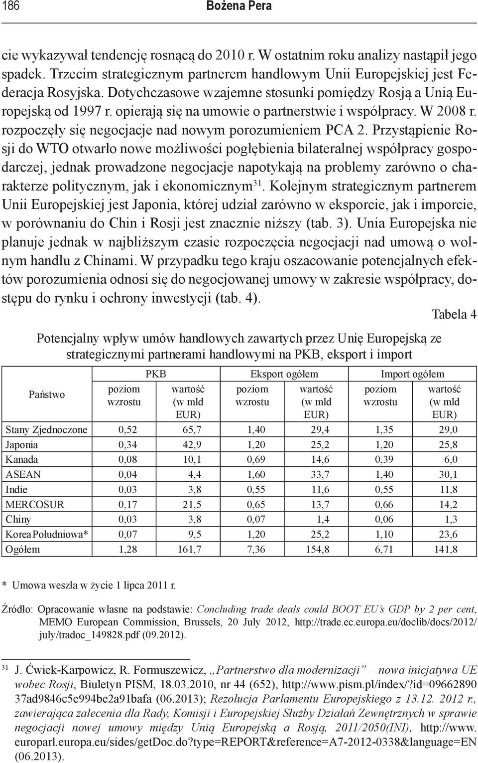 Przystąpienie Rosji do WTO otwarło nowe możliwości pogłębienia bilateralnej współpracy gospodarczej, jednak prowadzone negocjacje napotykają na problemy zarówno o charakterze politycznym, jak i