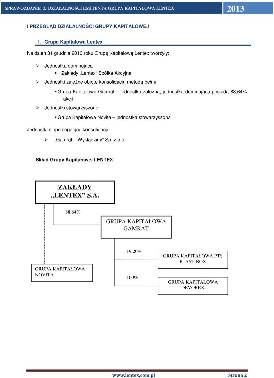 konsolidacją metodą pełną Grupa Kapitałowa Gamrat jednostka zależna, jednostka dominująca posiada 88,64% akcji Jednostki stowarzyszone Grupa Kapitałowa Novita