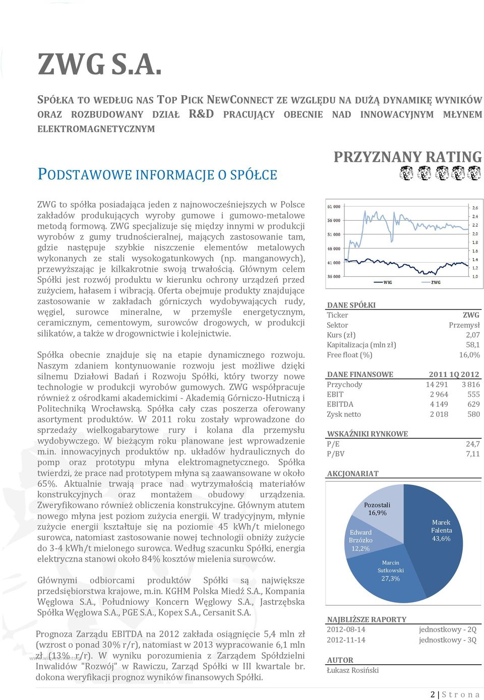 PRZYZNANY RATING ZWG to spółka posiadająca jeden z najnowocześniejszych w Polsce zakładów produkujących wyroby gumowe i gumowo-metalowe metodą formową.