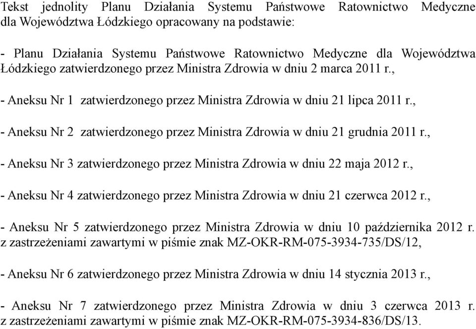 , Aneksu Nr zatwierdzonego przez Ministra Zdrowia w dniu maja r., Aneksu Nr zatwierdzonego przez Ministra Zdrowia w dniu czerwca r.