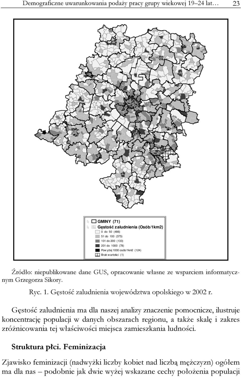 Gęstość zaludnienia województwa opolskiego w 2002 r.